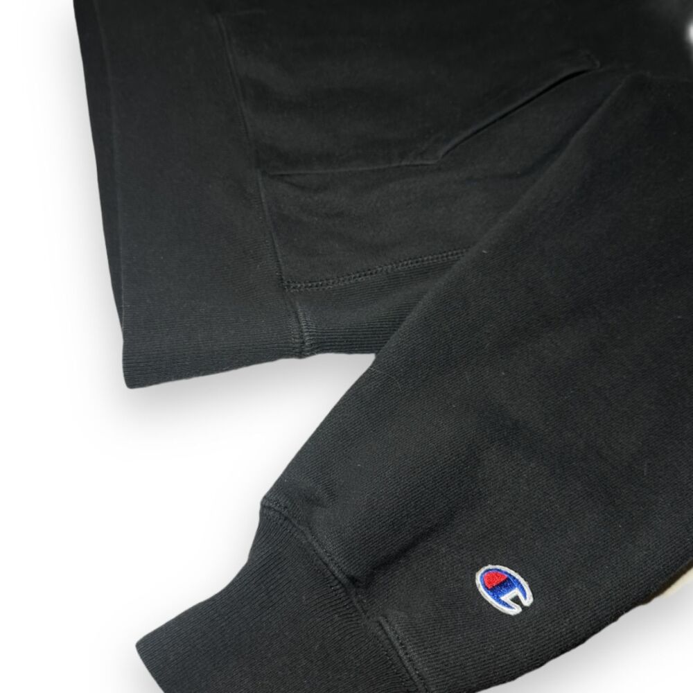 VTG Champion Premium Reverse Weave Hoodie Large Black Heavyweight Streetwear - Picture 4 of 10